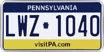 PA license plate LWZ1040