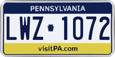 PA license plate LWZ1072