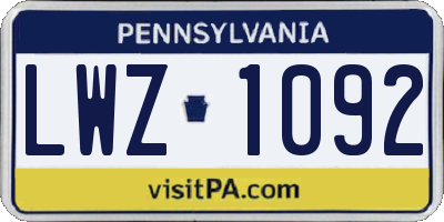 PA license plate LWZ1092
