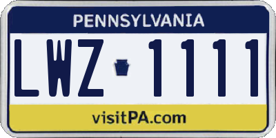 PA license plate LWZ1111