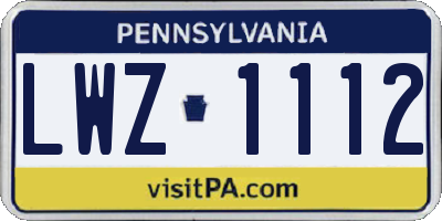 PA license plate LWZ1112