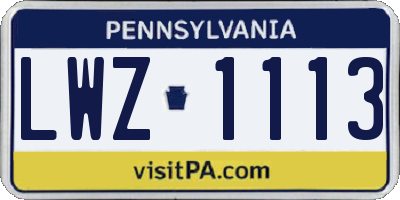 PA license plate LWZ1113