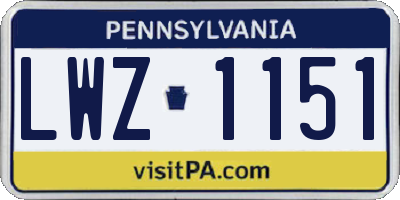 PA license plate LWZ1151