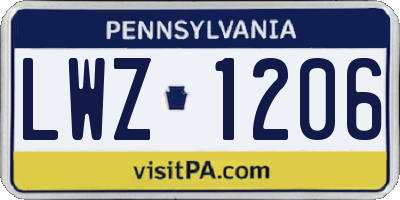 PA license plate LWZ1206