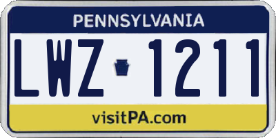 PA license plate LWZ1211