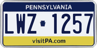 PA license plate LWZ1257