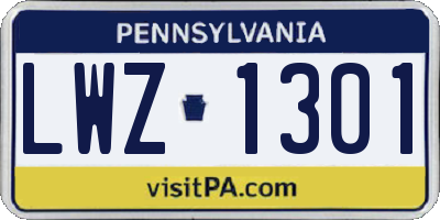 PA license plate LWZ1301
