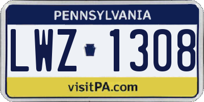 PA license plate LWZ1308
