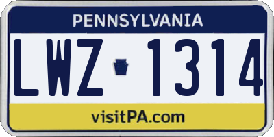 PA license plate LWZ1314