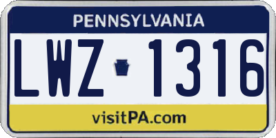 PA license plate LWZ1316