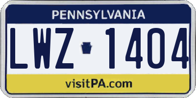 PA license plate LWZ1404