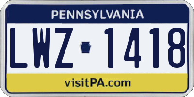 PA license plate LWZ1418