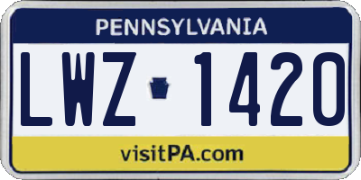 PA license plate LWZ1420