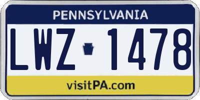 PA license plate LWZ1478