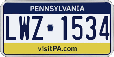 PA license plate LWZ1534
