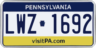 PA license plate LWZ1692