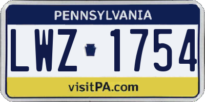 PA license plate LWZ1754
