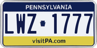 PA license plate LWZ1777