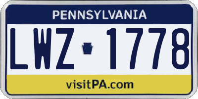 PA license plate LWZ1778