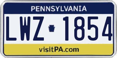 PA license plate LWZ1854