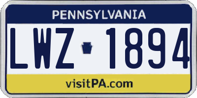 PA license plate LWZ1894