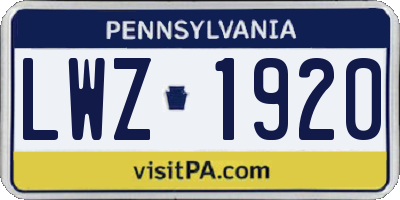 PA license plate LWZ1920