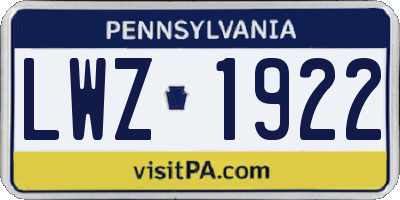 PA license plate LWZ1922