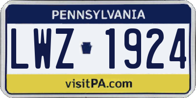 PA license plate LWZ1924