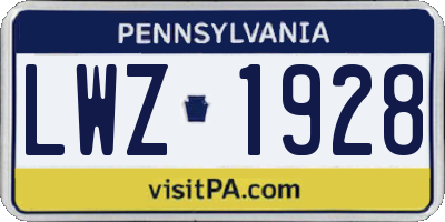 PA license plate LWZ1928