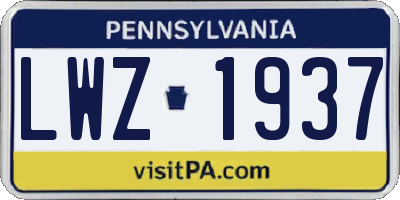 PA license plate LWZ1937
