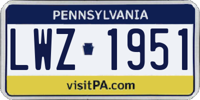 PA license plate LWZ1951