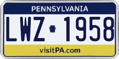 PA license plate LWZ1958