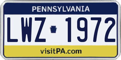 PA license plate LWZ1972