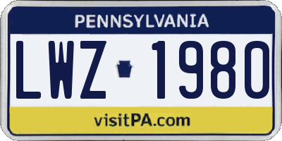 PA license plate LWZ1980