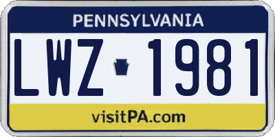 PA license plate LWZ1981