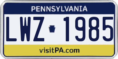 PA license plate LWZ1985