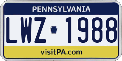 PA license plate LWZ1988