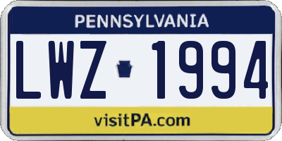 PA license plate LWZ1994