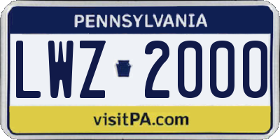 PA license plate LWZ2000