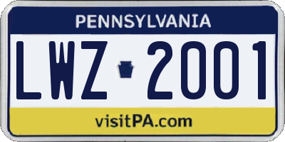 PA license plate LWZ2001