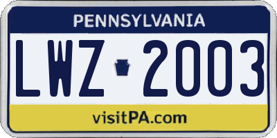 PA license plate LWZ2003
