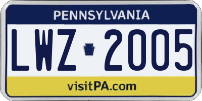 PA license plate LWZ2005