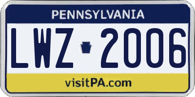 PA license plate LWZ2006