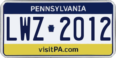 PA license plate LWZ2012