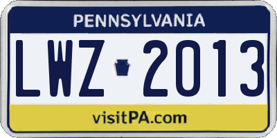 PA license plate LWZ2013