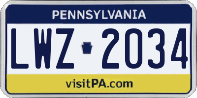 PA license plate LWZ2034
