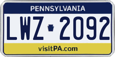 PA license plate LWZ2092