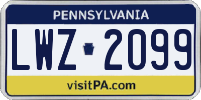 PA license plate LWZ2099