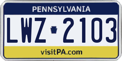 PA license plate LWZ2103