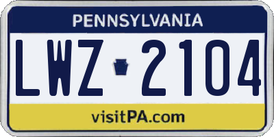 PA license plate LWZ2104